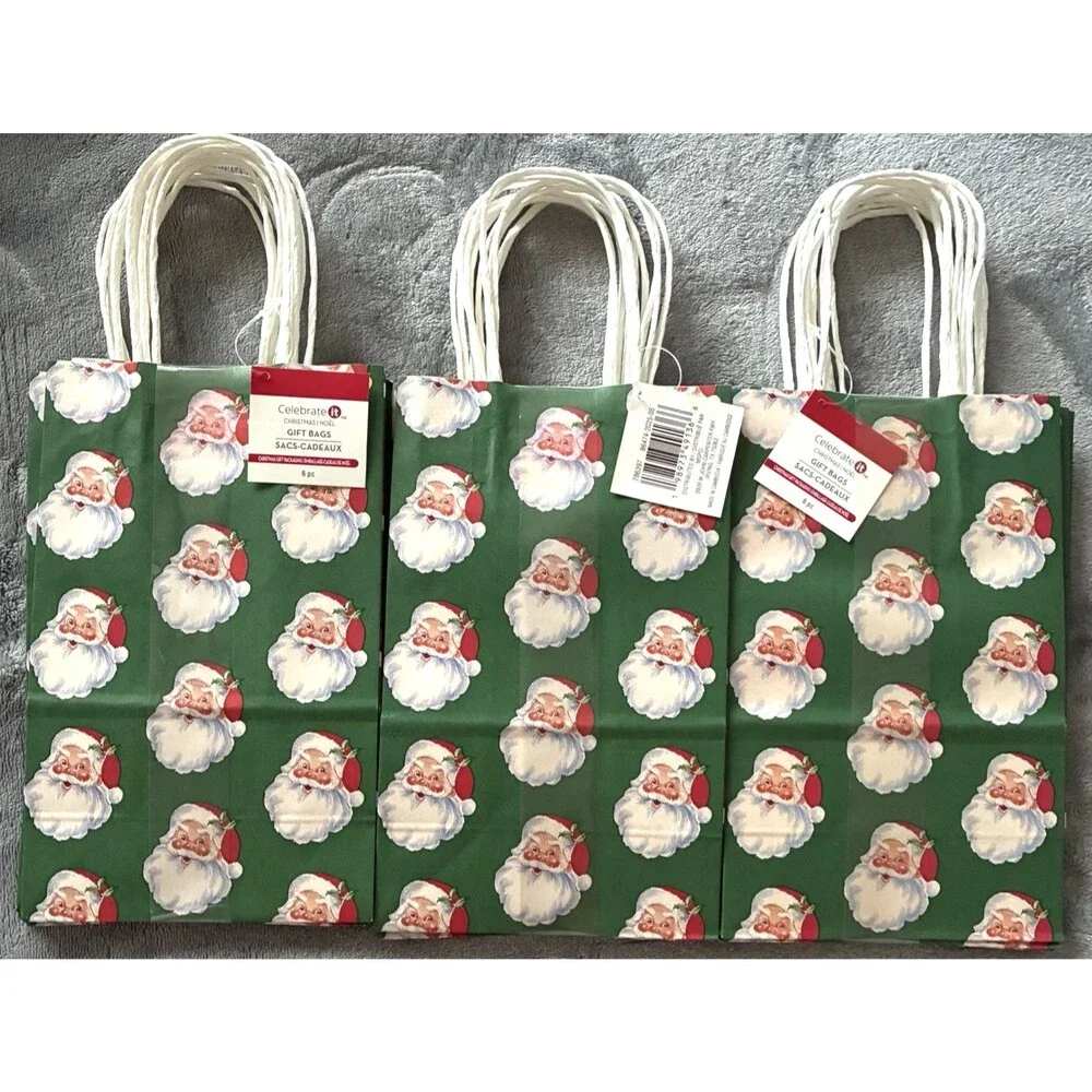 Christmas Gift Bags Santa Design 18 Total Small Holiday Bags 8”